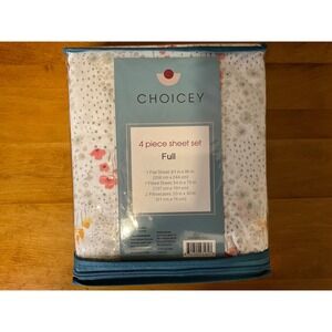 CHOICEY Full 4 Piece Sheet Set Floral Print White Blue Pink Green